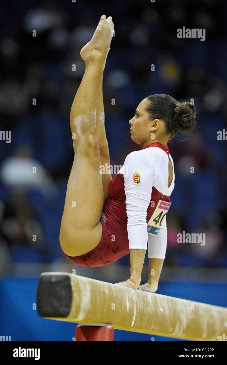 11.01.2012.  London.  Olympic Test Event Artistic Gymnastics. O2 Arena London England.  GOMBAS Laura of Hungary on the beam Stock Photo