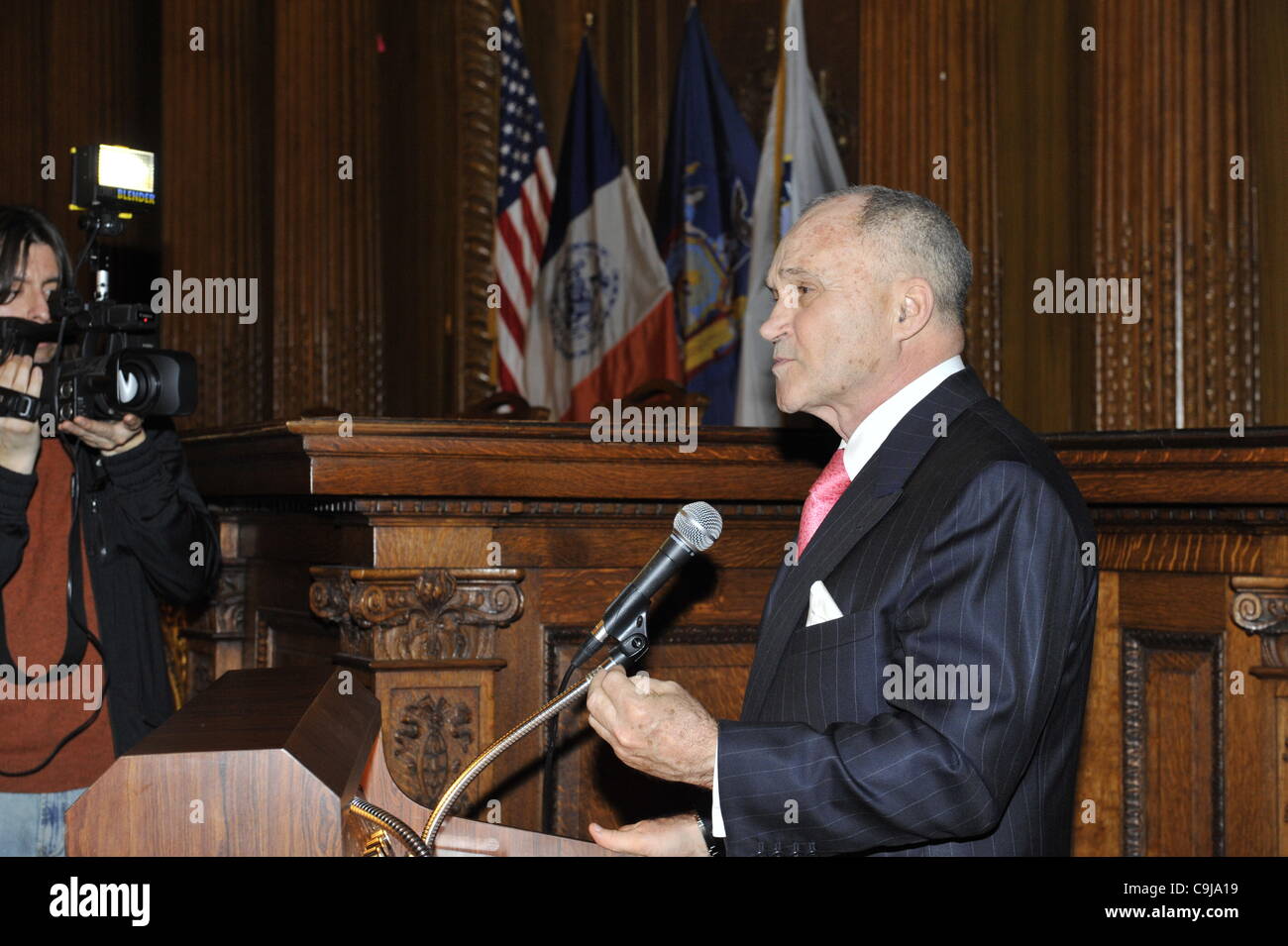 January 11, 2012 - Brooklyn, New York USA: NYPD New York City Police Commissioner Ray Kelly giving Keynote Speech at 2nd Annual Interfaith Memorial Service for Haiti, Wednesday night at Brooklyn Borough Hall, NYC. Stock Photo