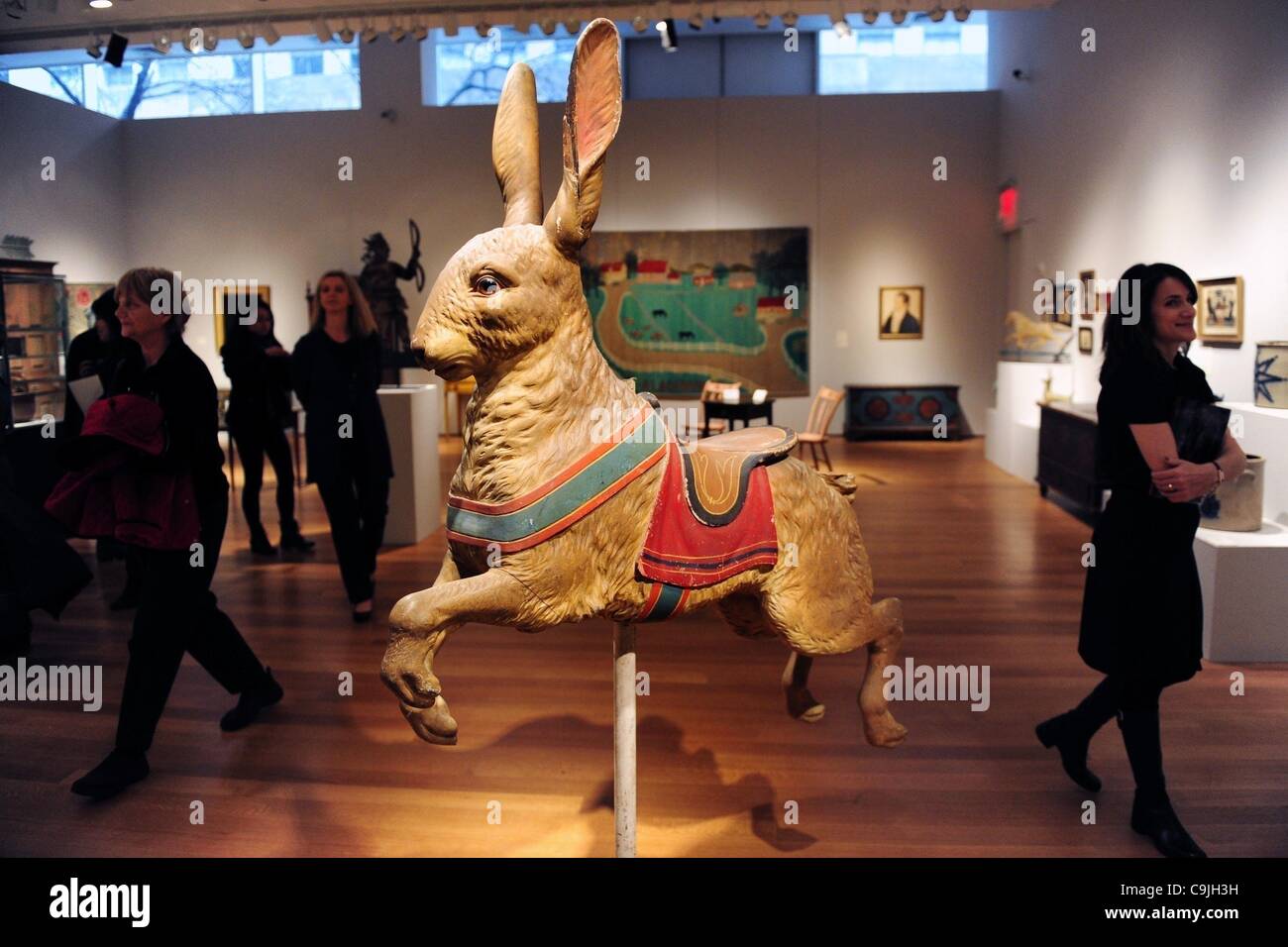 Jan. 13, 2012 - Manhattan, New York, U.S. - A carved and painted carousel rabbit, attributed to Gustav Dentzel, late 19th/early 20th century (estimate $20,000-40,000). Christie's New York announces 'Americana Week 2012', two weeks of sales, viewings and a symposium devoted to three centuries of Amer Stock Photo