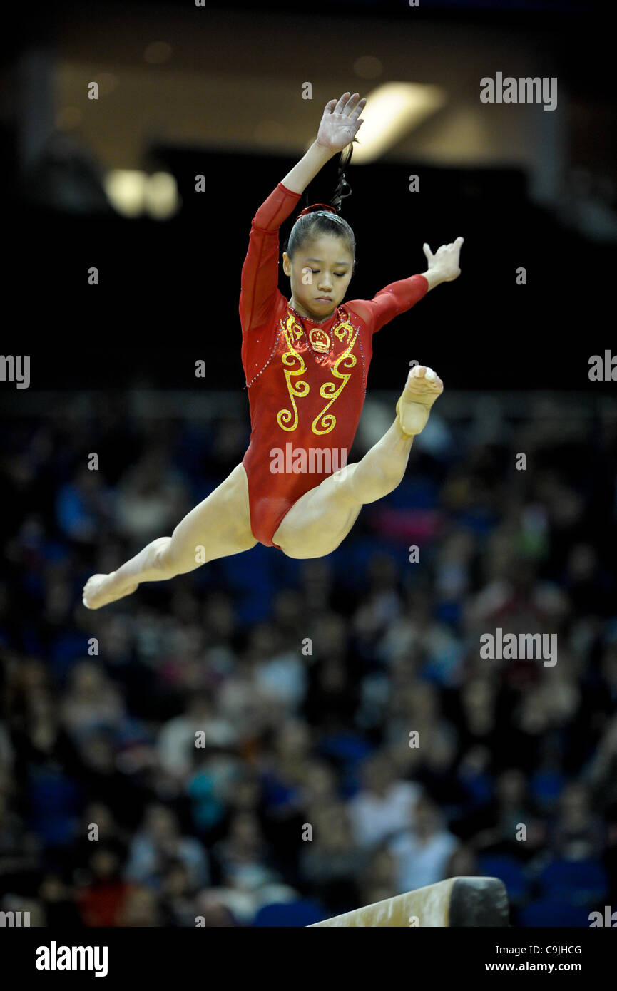 13.01.2012. London.  Lu Sui of China performs on beamOlympic Test Event  Gymnastics. O2 Arena London England. Apparatus Finals. Stock Photo