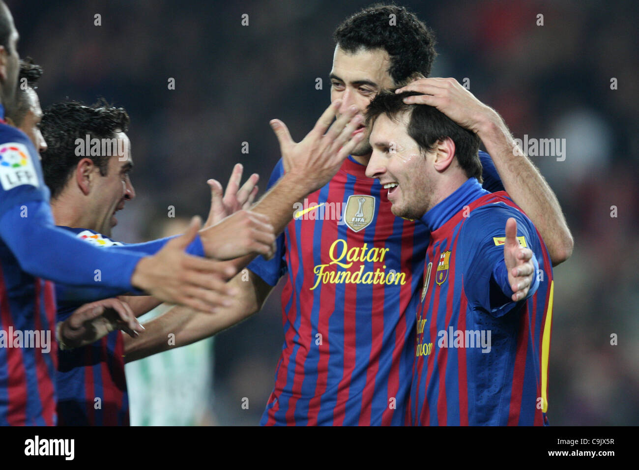 15.01.2012. Barcelona, Spain. Barcelona's Lionel Messi celebrates