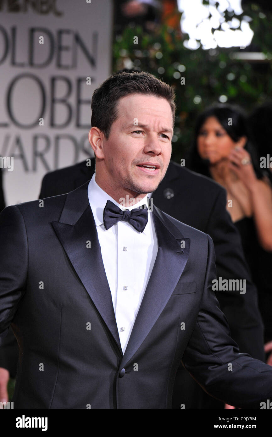 Jan. 15, 2012 - Los Angeles, California, U.S. - Actor MARK WAHLBERG wearing  Giorgio Armani tuxedo arriving on the red carpet for the 69th annual Golden  Globe Awards at the Beverly Hilton