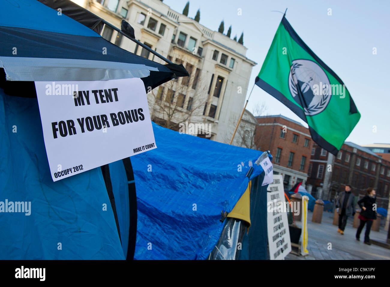 The Occupy London site at St Paul's may not extend its 3 month stay if new police powers to remove tented protests are upheld Stock Photo