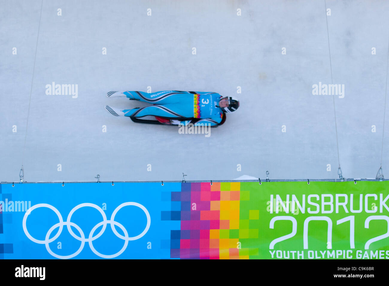 Jan. 17, 2012 - Innsbruck, Austria - Darya KUDRYAVTSEVA from Kazakistan races during Luge mixed team relay event at the Winter Youth Olympic Games (YOG) 2012..For the first time in Winter Olympics the program integrates mixed gender team events. (Credit Image: © Marcello Farina/Southcreek/ZUMAPRESS. Stock Photo