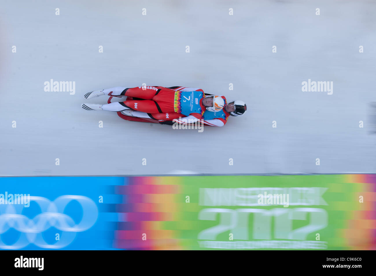 Jan. 17, 2012 - Innsbruck, Austria - Thomas Steu and Lorenz KOLLER from Austria race during Luge mixed team relay event at the Winter Youth Olympic Games (YOG) 2012..For the first time in Winter Olympics the program integrates mixed gender team events. (Credit Image: © Marcello Farina/Southcreek/ZUM Stock Photo