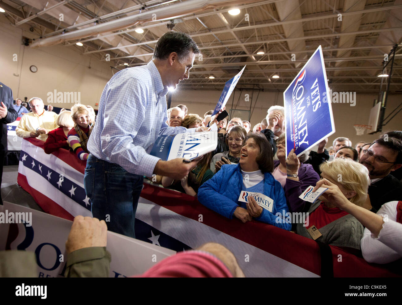 Republican presidential nominee candidate Mitt Romney greets supporters during a campaign event in Irmo, South Carolina. Stock Photo