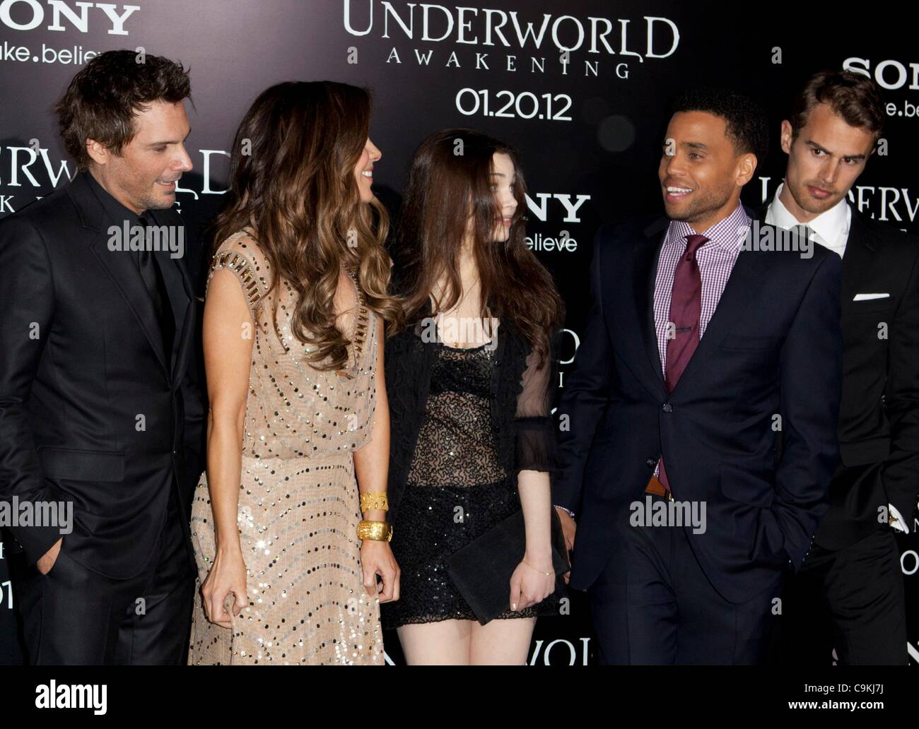 Len Wiseman, Kate Beckinsale, India Eisley, Michael Ealy, Theo James at arrivals for UNDERWORLD AWAKENING Premiere, Grauman's Chinese Theatre, Los Angeles, CA January 19, 2012. Photo By: Emiley Schweich/Everett Collection Stock Photo