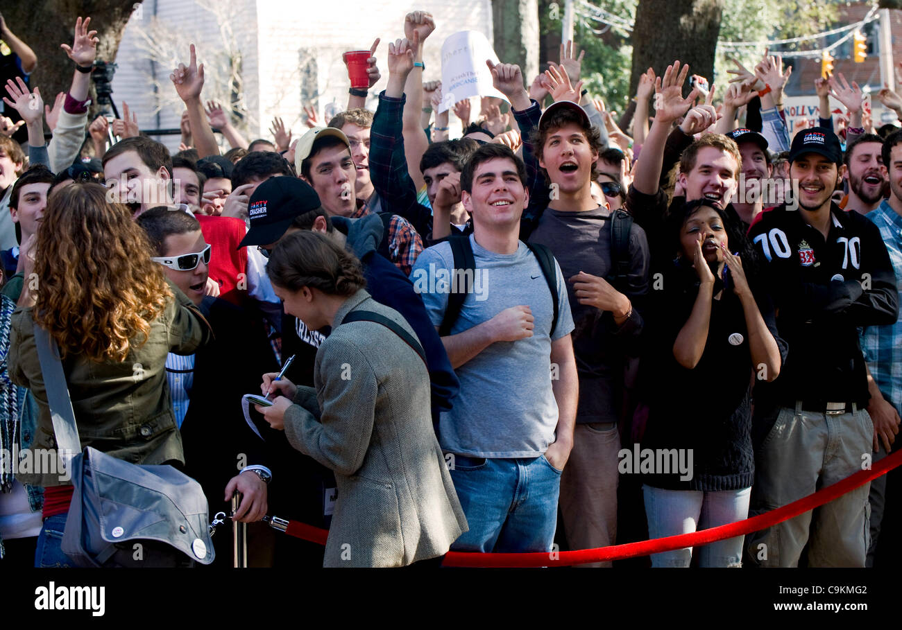 Jan. 20, 2012 - Charleston, SC, USA -  The crowd reacts to 'The Colbert Report' cameras being turned their way at the Stephen Colbert and Herman Cain co-hosted rally, 'Rock Me Like a Herman Cain South Cain-olina Primary Rally' at the College of Charleston. Stock Photo