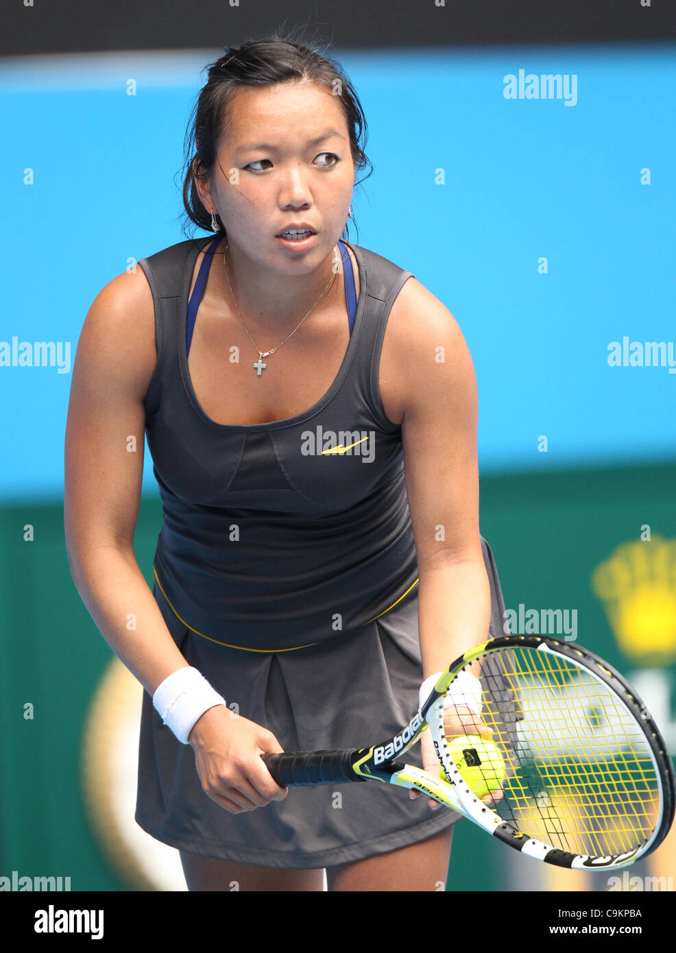 Vania King playing Ana Ivanovic at the Australian Open, January 21, 2012. Stock Photo