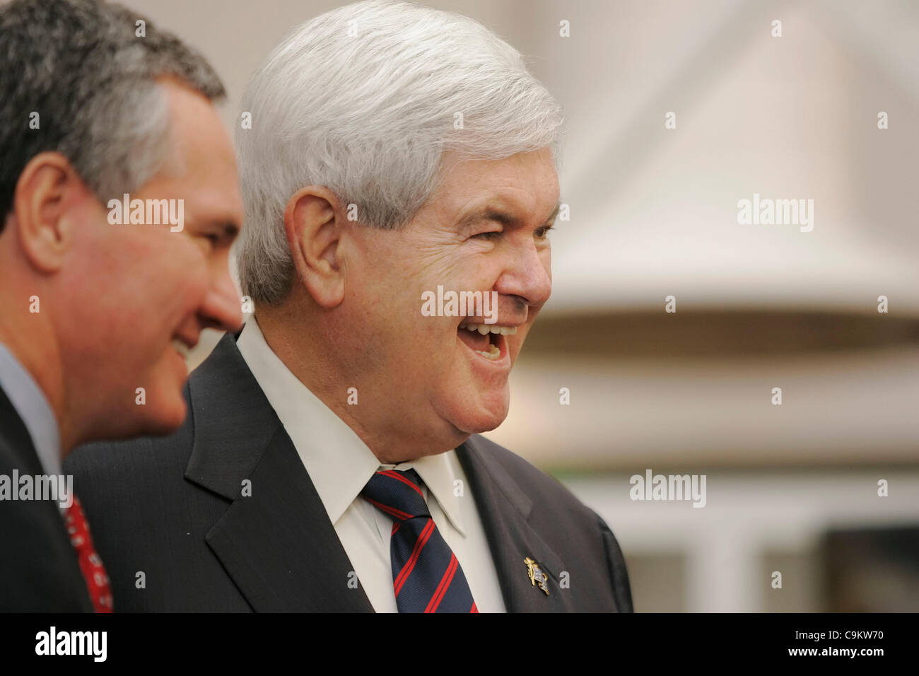 Republican presidential candidate and former House Speaker NEWT GINGRICH (right) laughs while campaigning at MUSC Children's Hospital. South Carolina's primary election is scheduled for January 21. Stock Photo