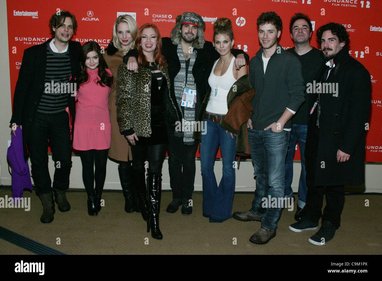 Matthew Gray Gubler, Ariel Winter, Molly McCook, Traci Lords, Richard Bates Jr., AnnaLynne McCord, Jeremy Sumpter, Roger Bart, Dylan Hale Lewis at arrivals for EXCISION Premiere at the 2012 Sundance Film Festival, The Egyptian Theatre, Park City, UT January 21, 2012. Photo By: James Atoa/Everett Col Stock Photo