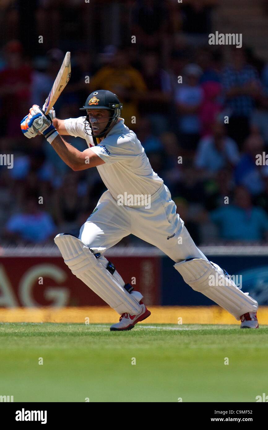 25.01.2012 Adelaide Australia,  Michael Hussey Australia in action during the second day of the 4th cricket test match between Australia and India played at the Adelaide Oval. Stock Photo