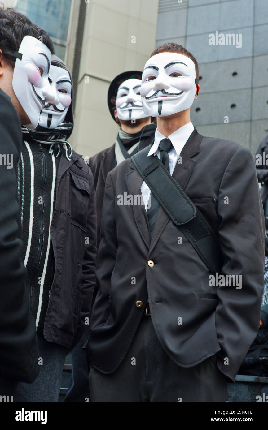 Group Male Teens with Masks, Anonymous Protests Against Internet Anti ...