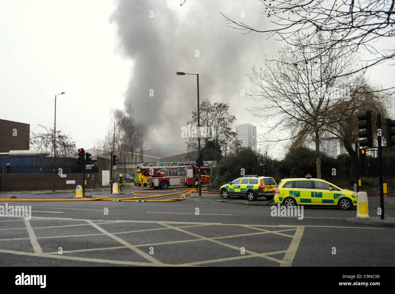 London, UK. 31/01/12. Fifteen fire engines and around 75 firefighters ...