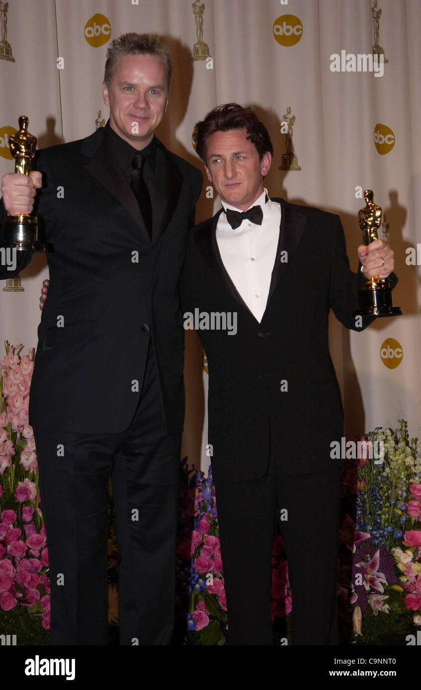 Feb 29, 2004; Hollywood, CA, USA; OSCARS 2004: Actors SEAN PENN winner for best actor in 'Mystic River' with TIM ROBBINS in the press room at the 76th Annual Academy Awards held at the Kodak Theatre in Hollywood.. (Credit Image: Paul Fenton/ZUMAPRESS.com) Stock Photo