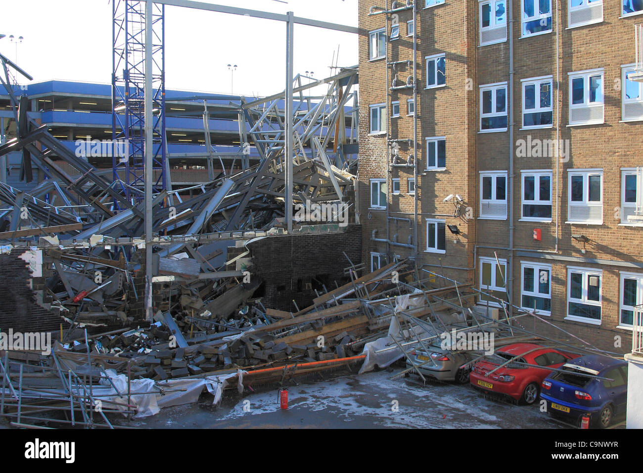 Water used to tackle a fire at the City Gates building collapse site