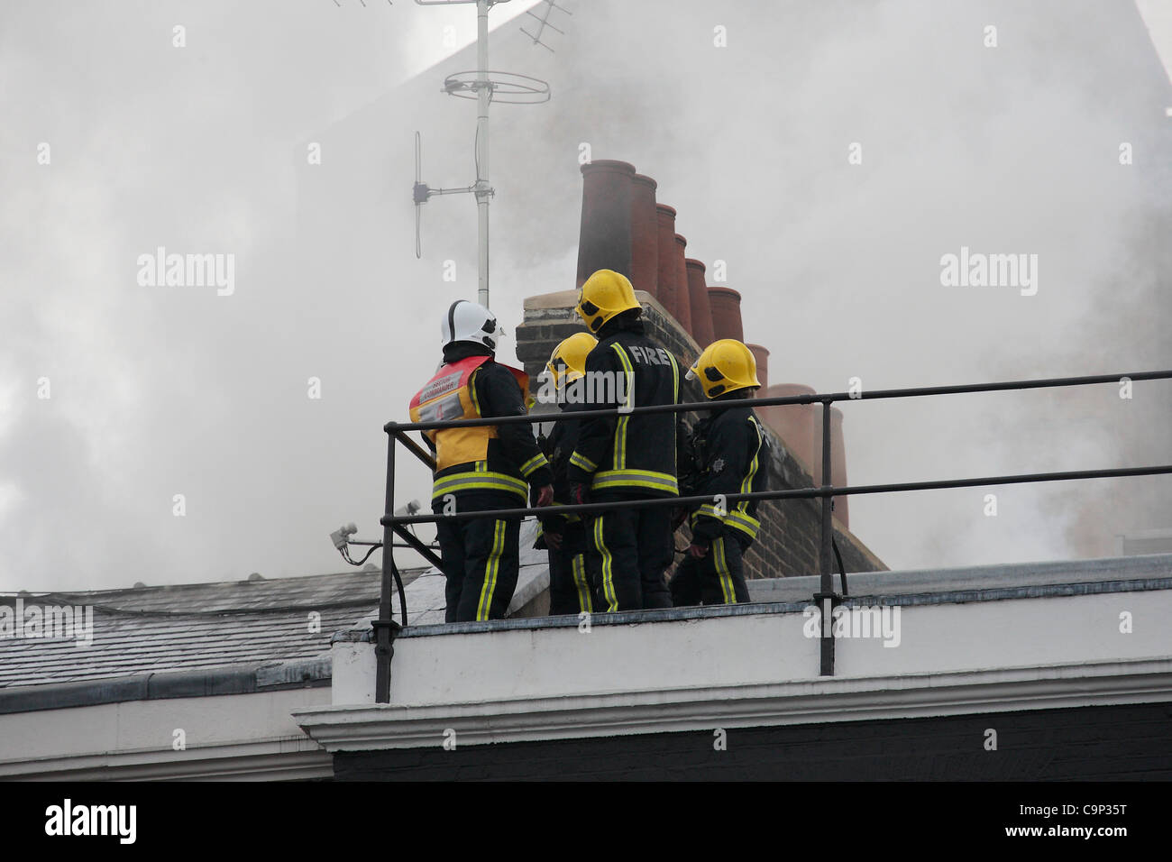 Firemen battle a Mayfair fire on Saturday Stock Photo