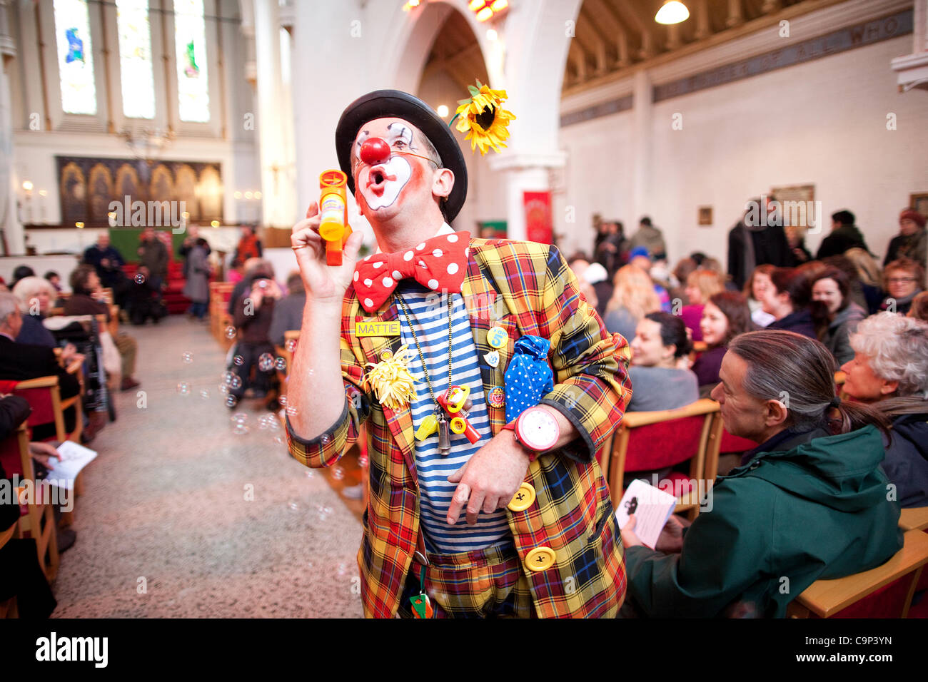 Clown Church Service, Holy Trinity Church, Dalston, East London, UK. 05