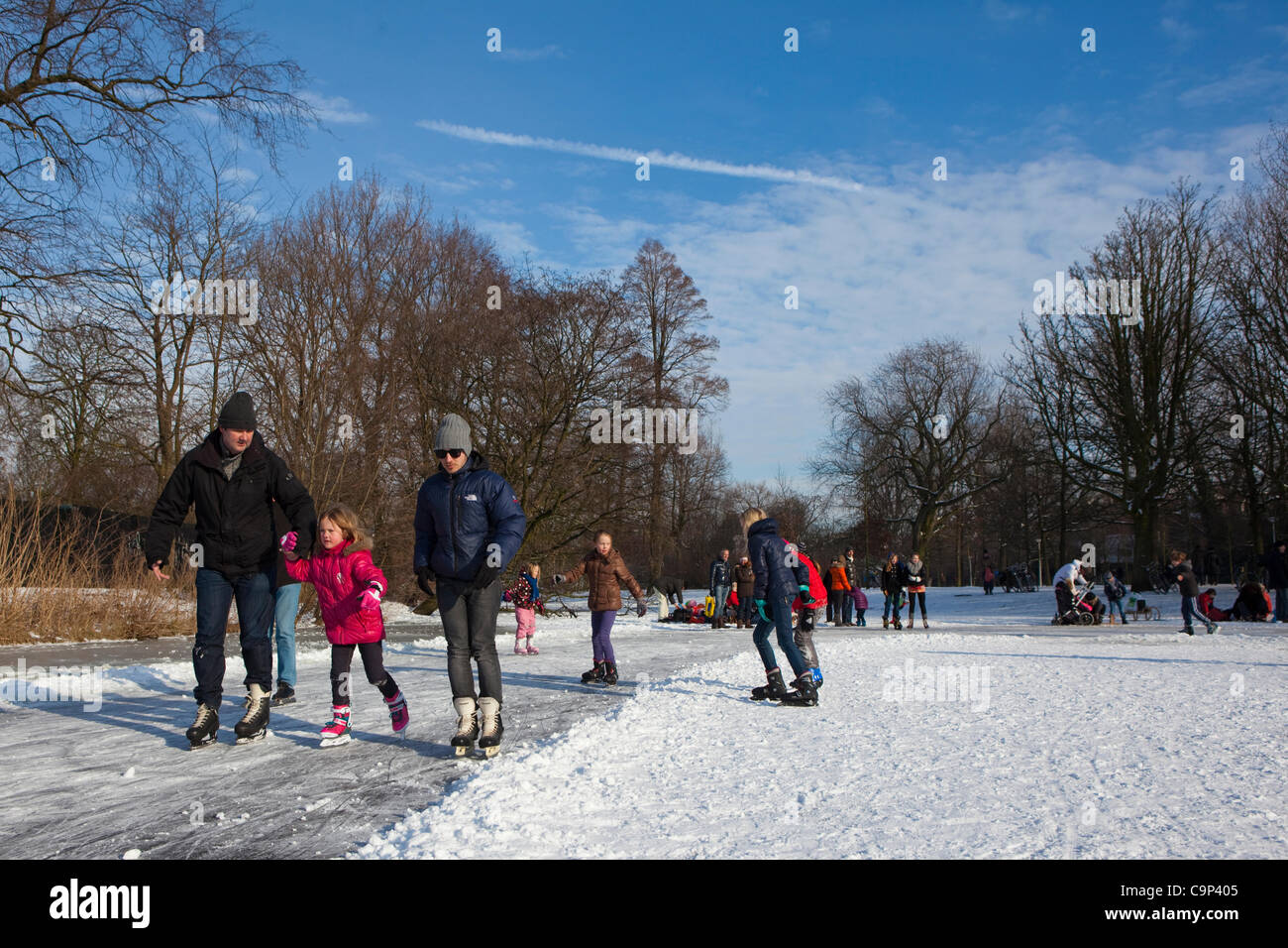 Big freeze: People ice skating in the Vondelpark, Amsterdam, February ...