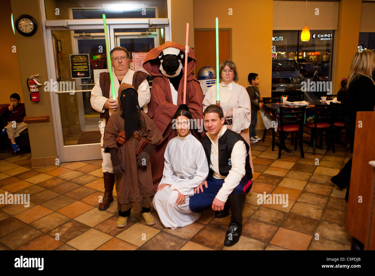 Feb. 7, 2012 - Houston, Texas, U.S - Chick-Fil-A employees in Houston, TX  wearing Star Wars costumes to promote the release of Star Wars Episode 1 -  The Phantom Menace 3D. (Credit