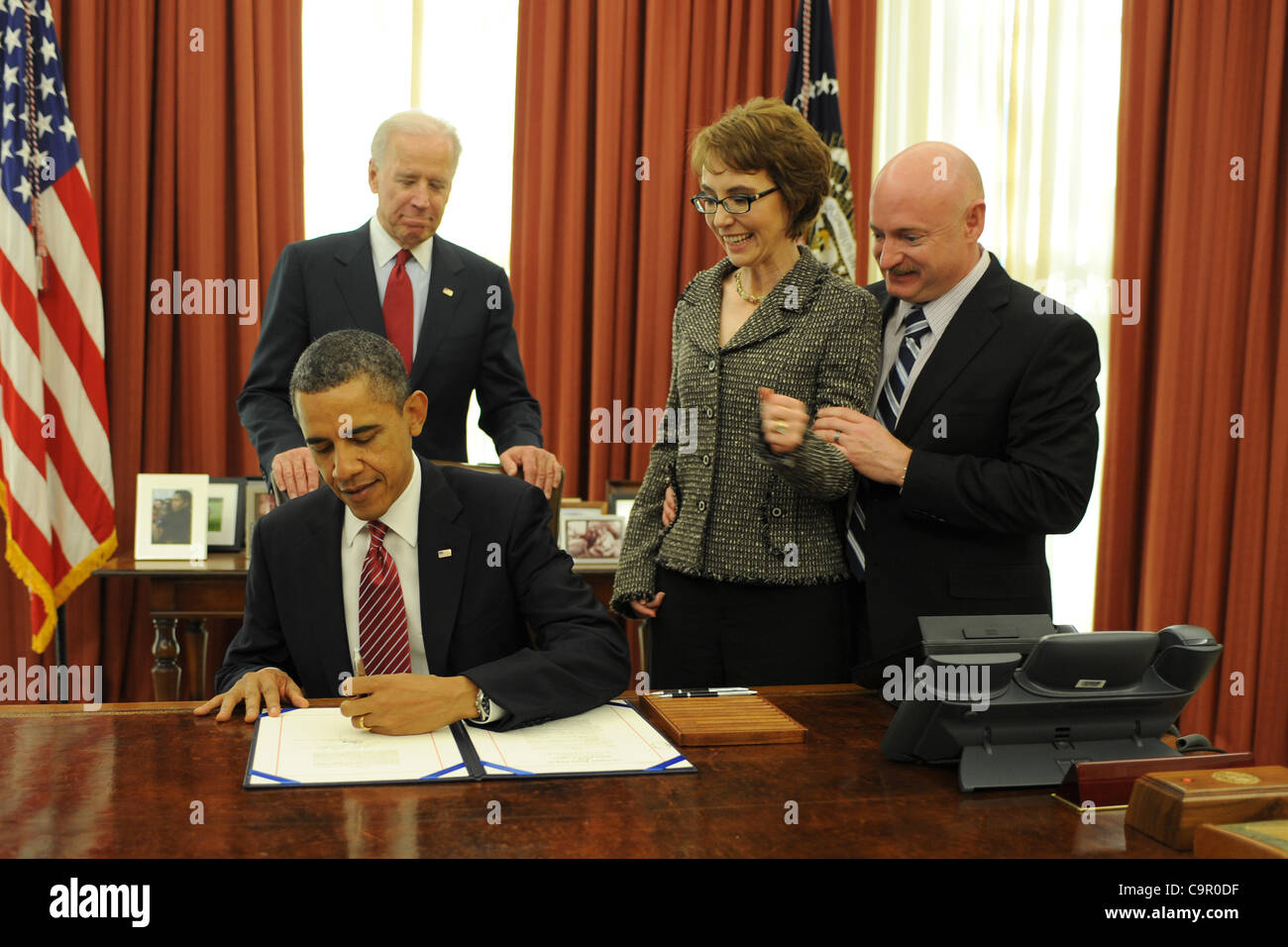 Feb. 10, 2012 - Washington, District of Columbia, U.S. - The President  signs H.R. 3801, the Ultralight Aircraft Smuggling Prevention Act of 2012. This bill is the last piece of legislation that former Representative Gabrielle Giffords sponsored and voted on in the U.S. House of Representatives. The Stock Photo