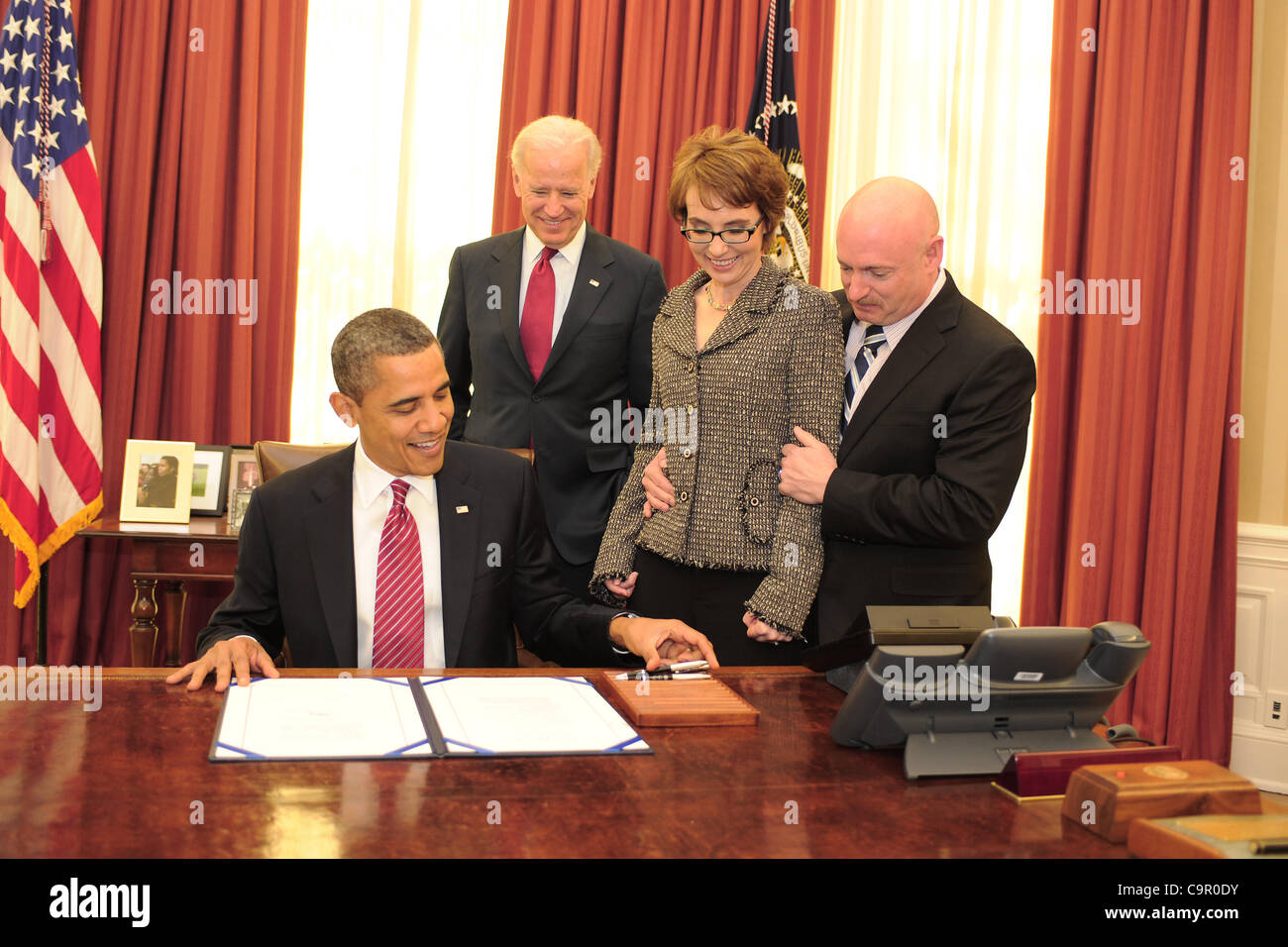 Feb. 10, 2012 - Washington, District of Columbia, U.S. - The President  signs H.R. 3801, the Ultralight Aircraft Smuggling Prevention Act of 2012. This bill is the last piece of legislation that former Representative Gabrielle Giffords sponsored and voted on in the U.S. House of Representatives. The Stock Photo