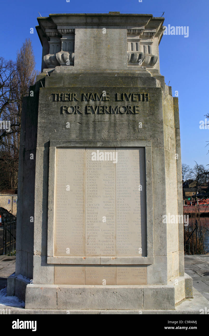 Carshalton War Memorial with newly engraved stone tablets, replacing the brass plaques stolen by thieves in September 2011. UK Stock Photo