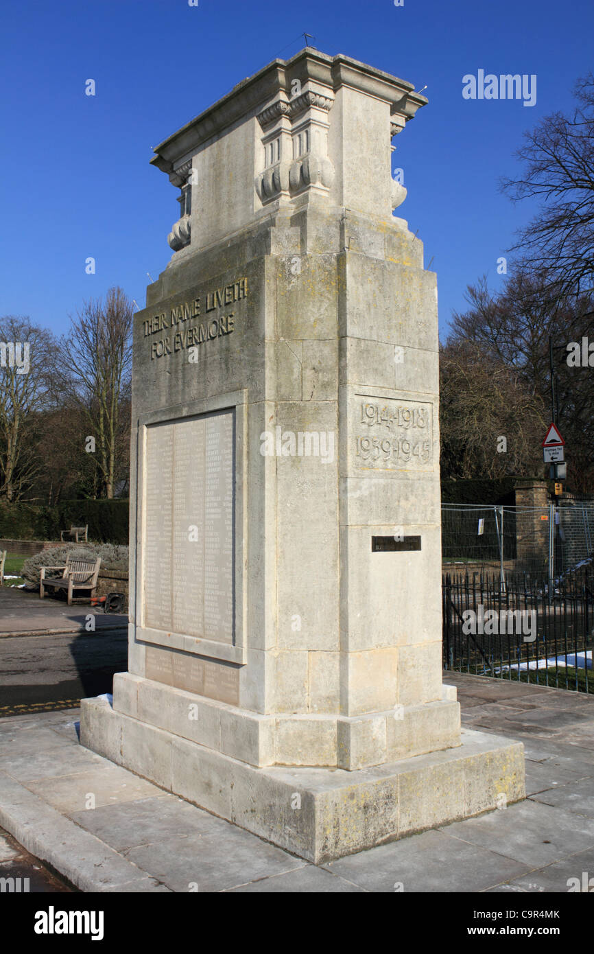 Carshalton War Memorial with newly engraved stone tablets, replacing the brass plaques stolen by thieves in September 2011. UK Stock Photo