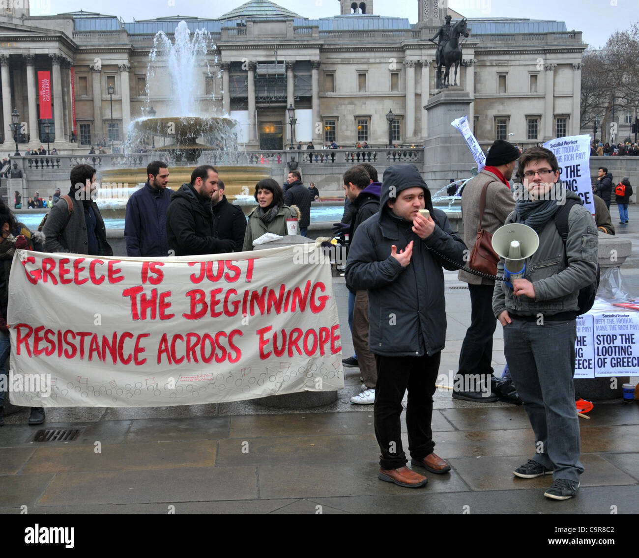 12/2/12. London. UK. Greeks in Trafalgar Square protest against austerity in Greece. Stock Photo