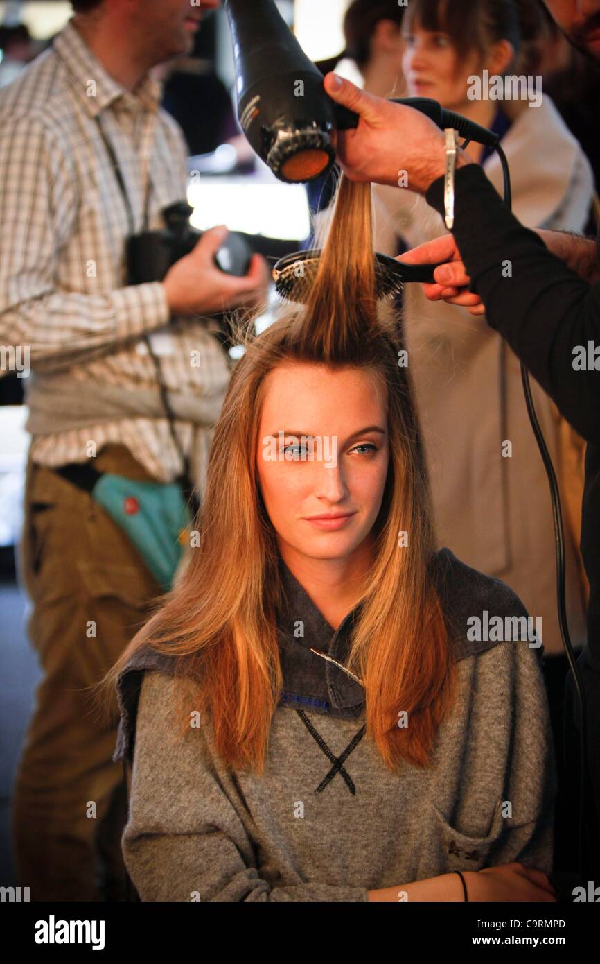 Hair Stylist Model Backstage For Karen Walker Fall Winter 2012