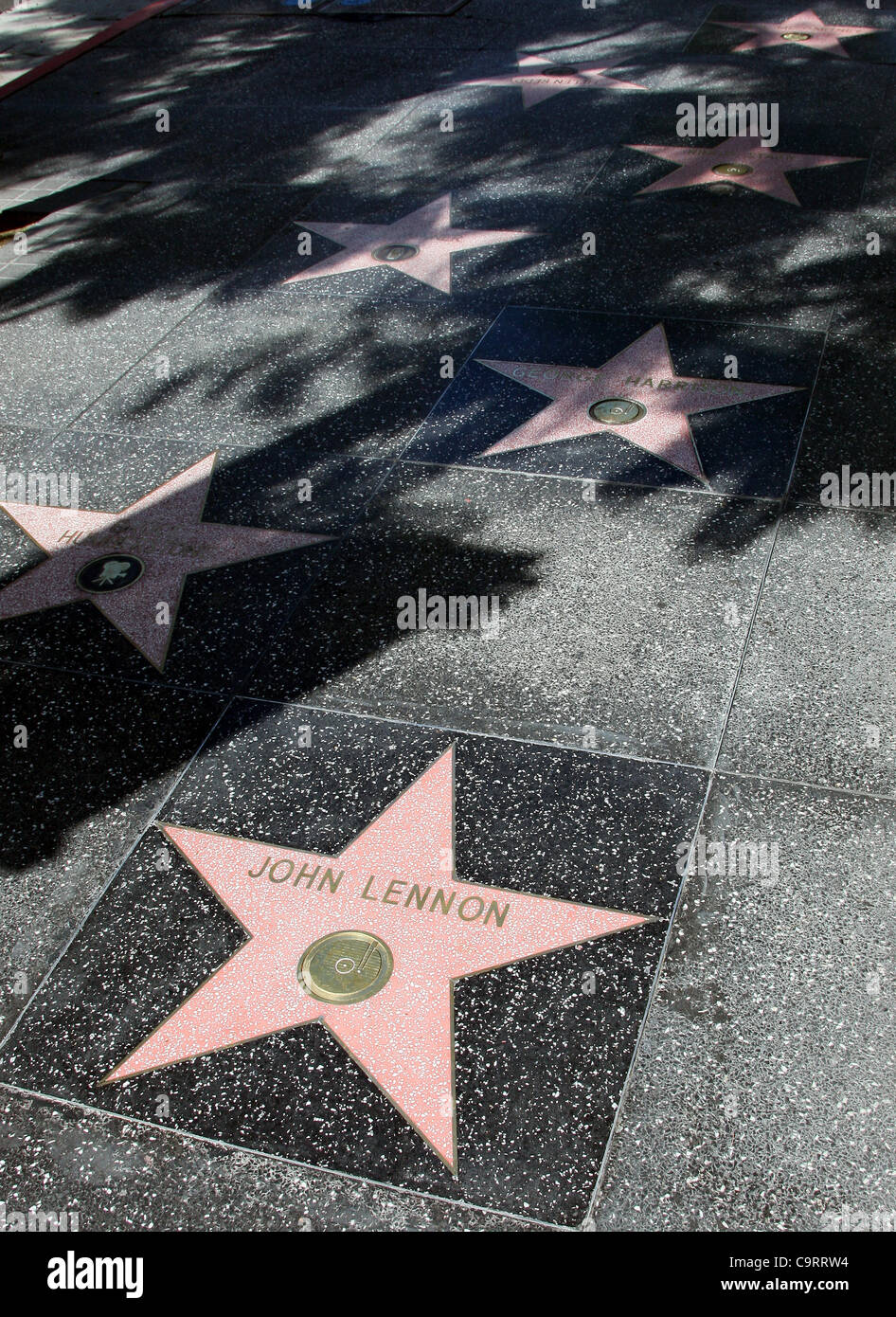 JOHN LENNON & GEORGE HARRISON & RINGO STARR & PAUL MCCARTNEY THE BEATLES WALK OF FAME STARS IN A ROW HOLLYWOOD LOS ANGELES CAL Stock Photo