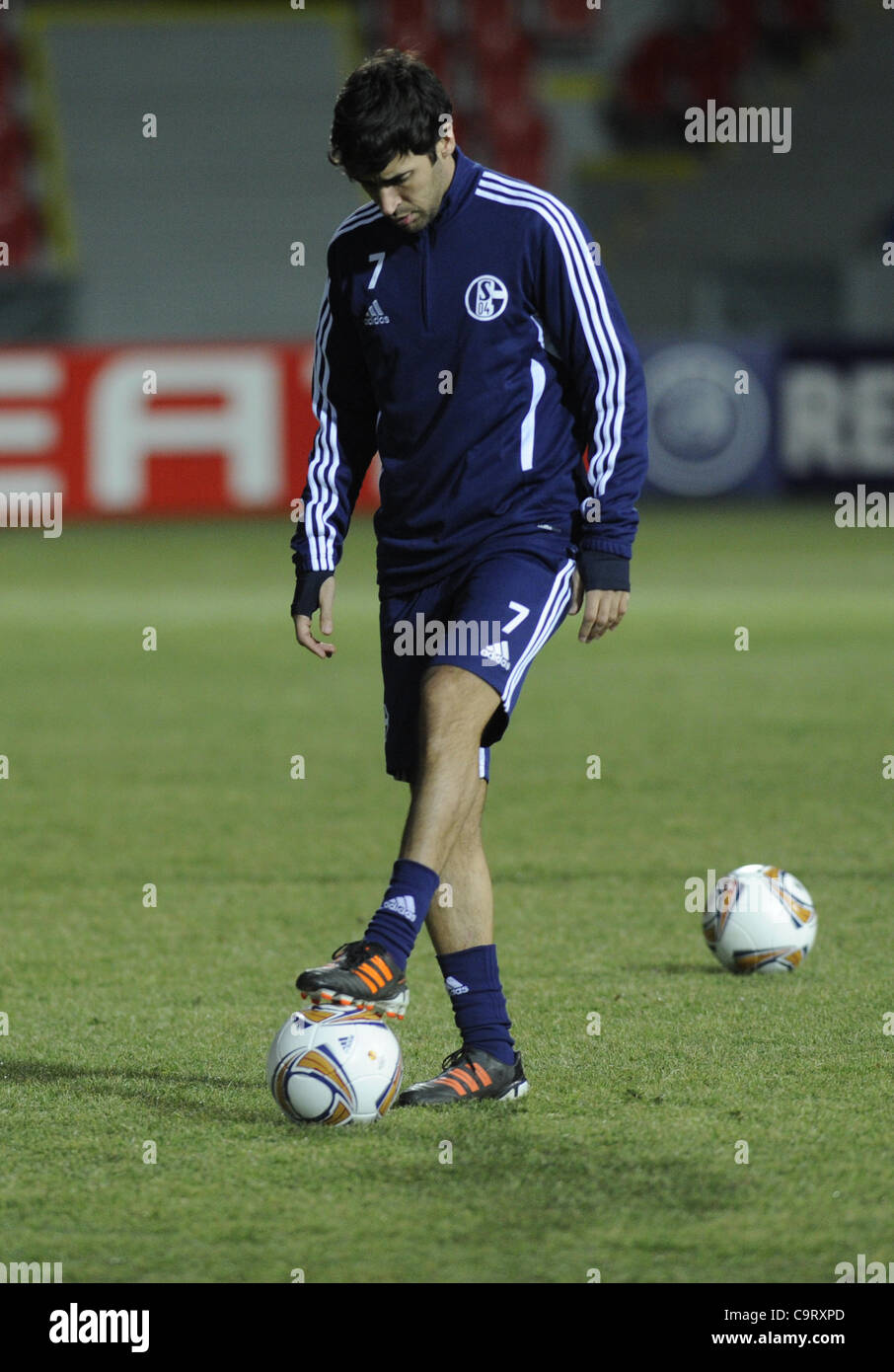 Schalke player Raul Gonzalez Blanco trains prior to the Europa League match FK Viktoria Plzen vs Schalke 04, Plzen, Czech Republic, February 15, 2012. (CTK Photo/Petr Eret) Stock Photo