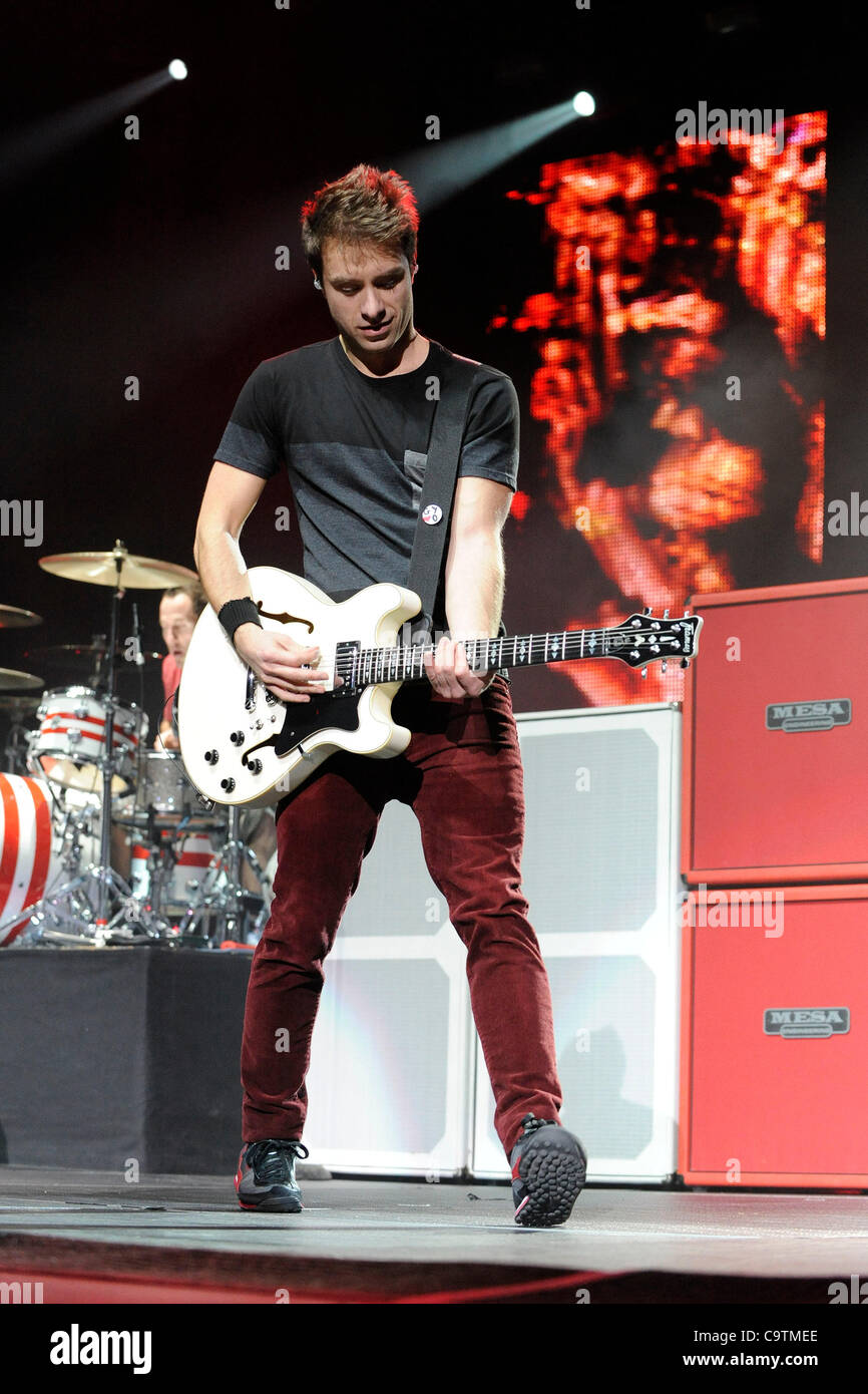 February 19, 2012 - Toronto, Canada - French-Canadian pop punk band Simple  Plan performs at The Air Canada Centre. In picture, rhythm guitarist  Sebastien Lefebvre Stock Photo - Alamy