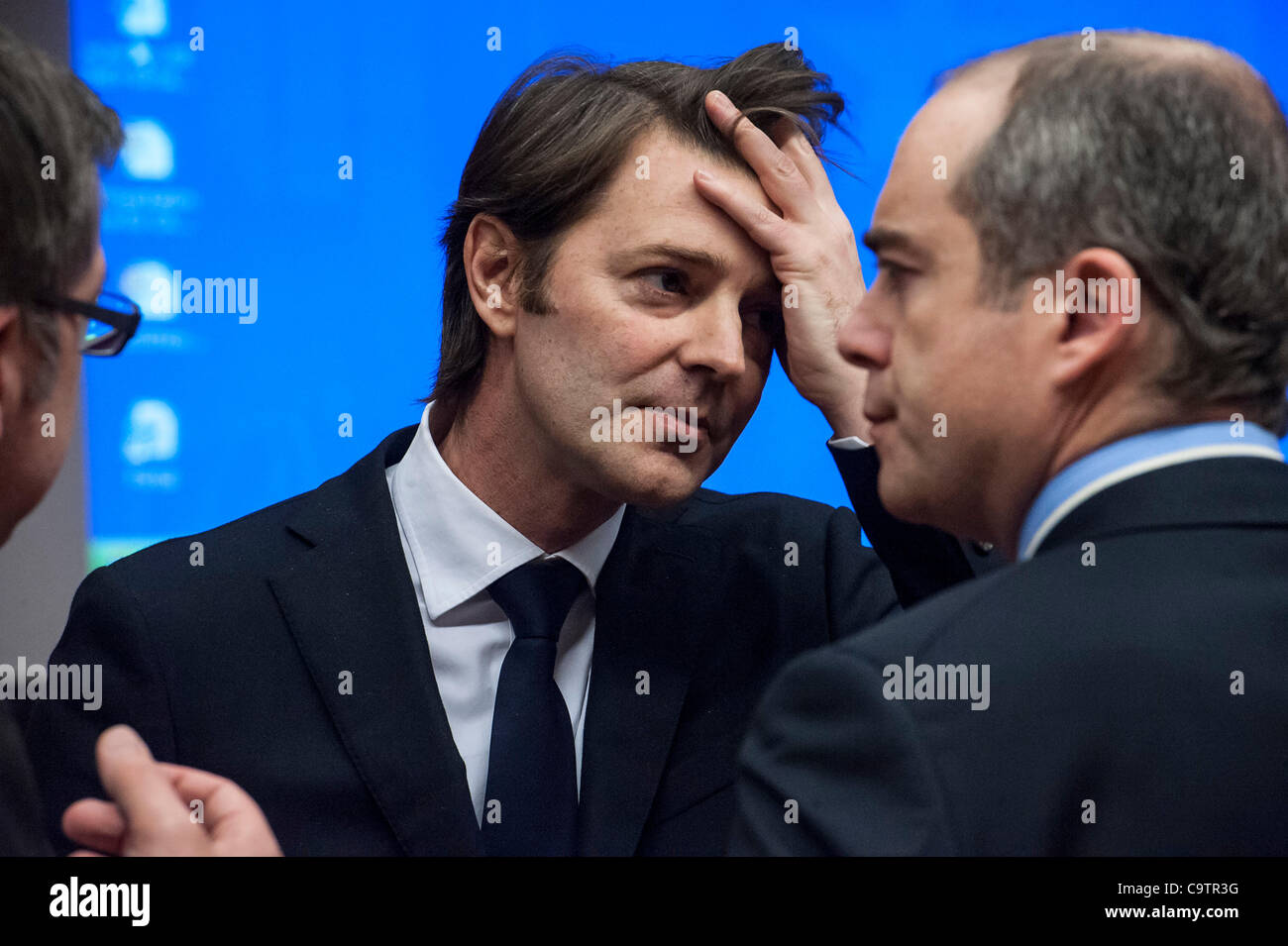 Feb. 20, 2012 - Brussels, BXL, Belgium - French Finance minister francois Baroin    prior to the Eurogroup ministerial meeting at the European Council building  in  Brussels, Belgium on 2012-02-20  Eurozone governments will likely approve on Monday a long-elusive rescue package for Greece, saving it Stock Photo