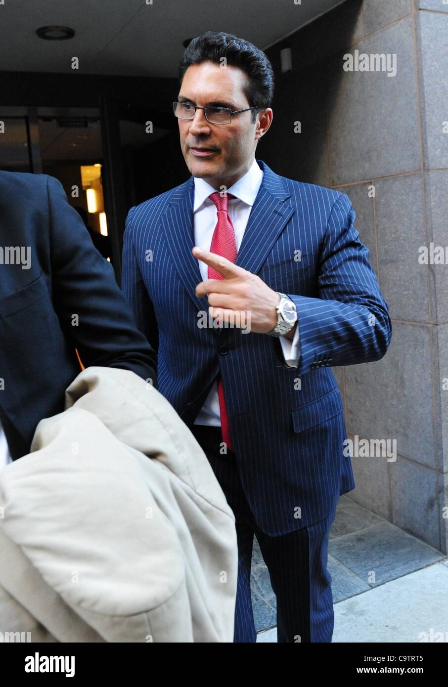 Feb. 20, 2012 - Manhattan, New York, U.S. - ADAM HOCK, accused of assault, leaves his apartment building on West 22nd Street. A fight involving vodka and supermodels at a Meatpacking District nightclub landed Monaco's Prince Pierre Casiraghi in the hospital. Stock Photo