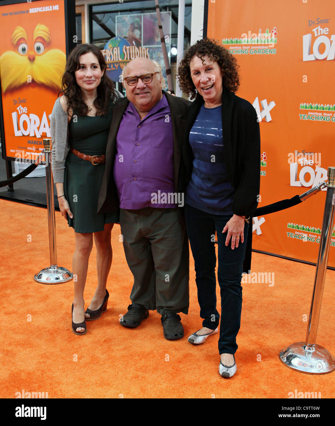 LUCY DEVITO, DANNY DEVITO AND RHEA PERLMAN attend the Lorax Movie Premiere Stock Photo