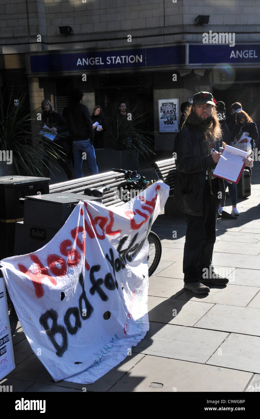 London. 25/2/12. UKuncut protest against the Welfare Reform Bill outside Angel Tube Station, London. Stock Photo