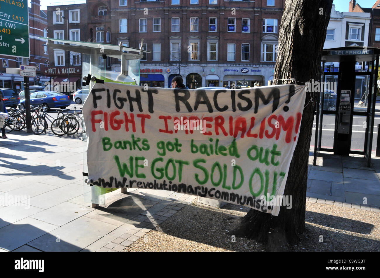 London. 25/2/12. UKuncut protest against the Welfare Reform Bill outside Angel Tube Station, London. Stock Photo