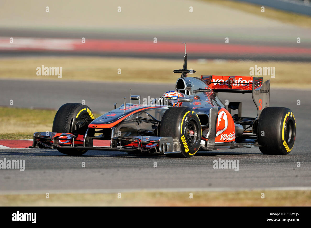 Jenson Button (GBR) in the McLaren Mercedes  MP4-27 during Formula One testing sessions on Circuito Catalunya, Spain Stock Photo