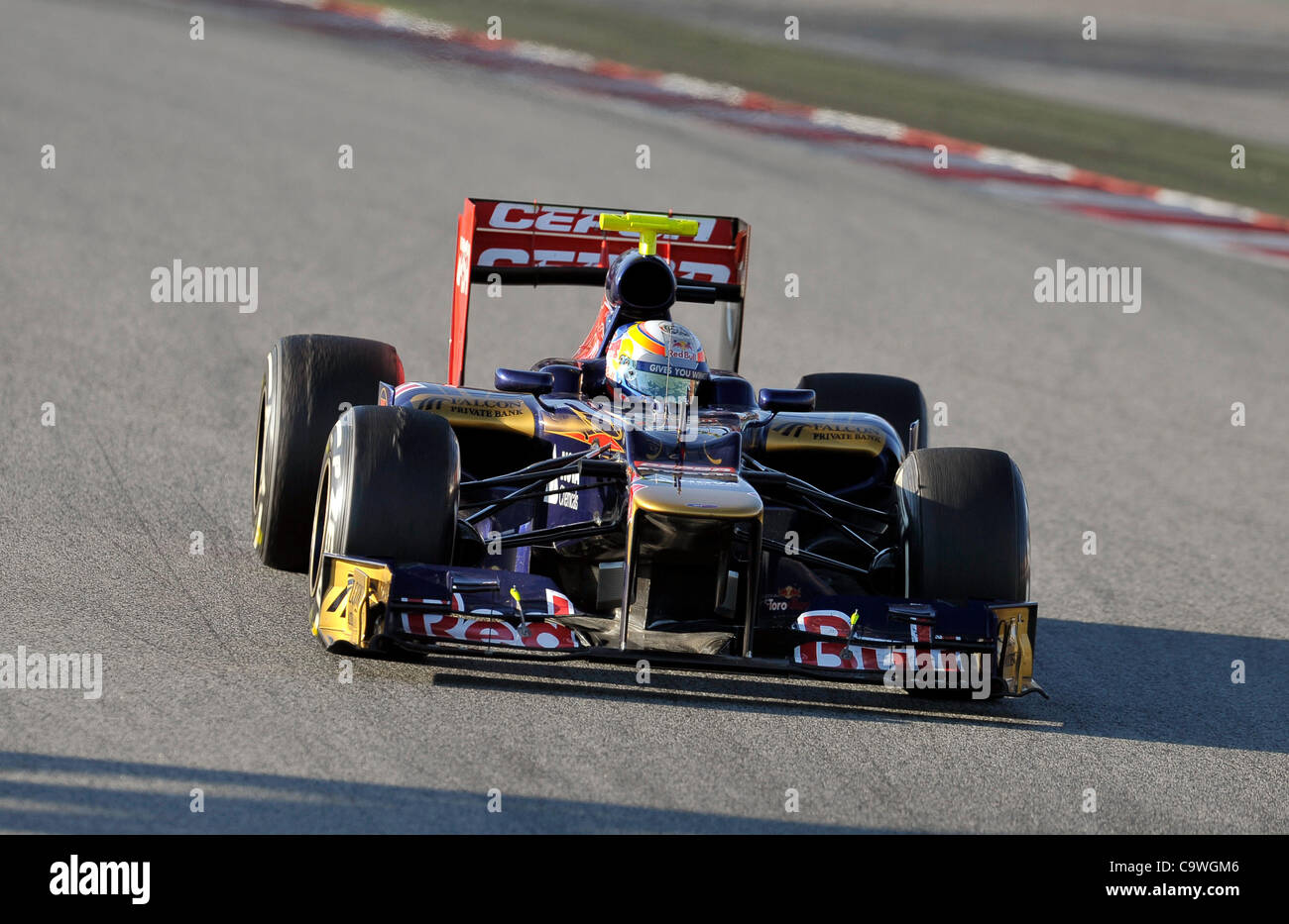Jean-Eric Vergne (FRA) in the Toro Rosso STR7   during Formula One testing sessions on Circuito Catalunya, Spain Stock Photo
