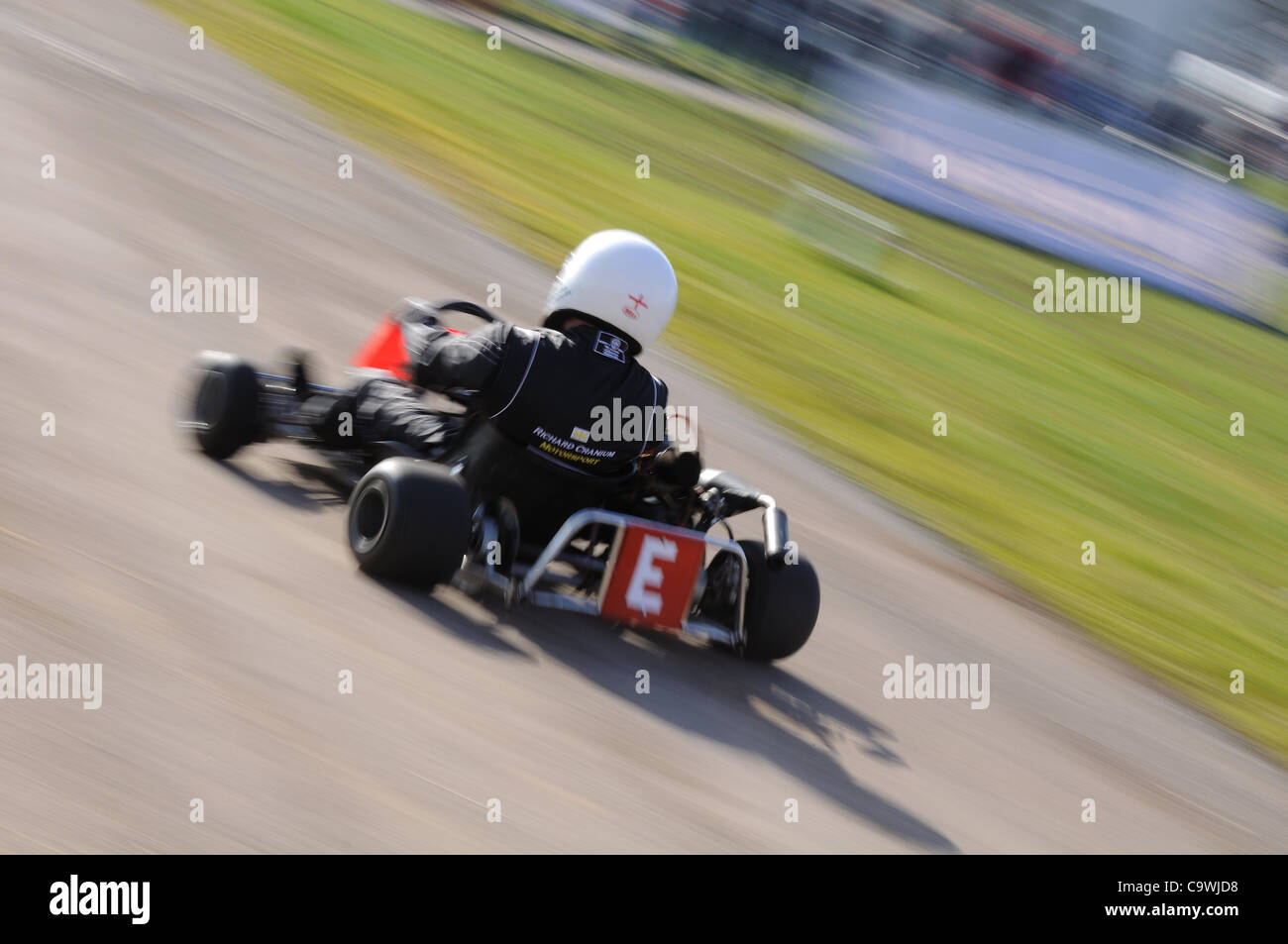 25th Feb 2012 - Stoneleigh Park, Coventry, UK.  Historic kart racing demonstration at the 2012 Race Retro show Stock Photo