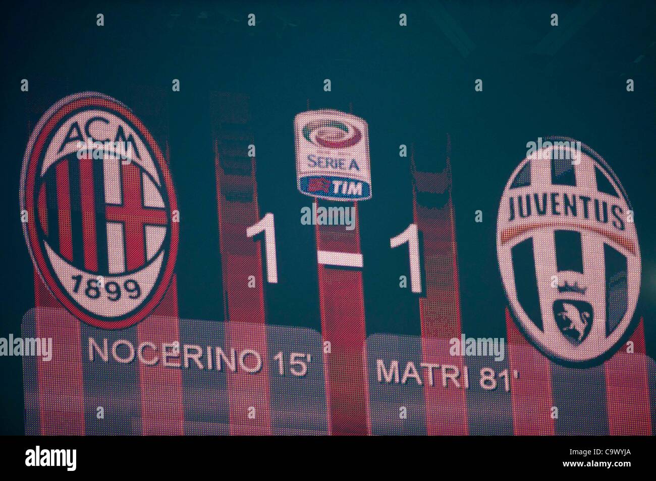 General view of a scoreboard,  FEBRUARY 25, 2012 - Football / Soccer :  Italian 'Serie A' match between SSC AC Milan 1-1 Juventus at Giuseppe Meazza Stadium in Milan, Italy. (Photo by Maurizio Borsari/AFLO) [0855] Stock Photo
