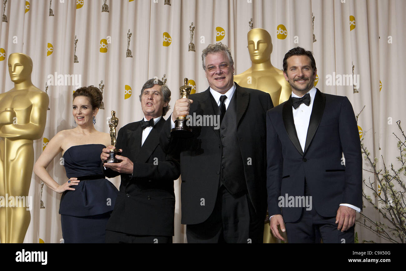 Feb. 26, 2012 - Hollywood, California, U.S - (L-R) Tina Fey, Tom Fleischman and John Midgley winners for Sound Mixing for 'Hugo', Bradley Cooper poses in the press room at the 84th Annual Academy Awards held at the Hollywood & Highland Center in Hollywood, California. (Credit Image: © Armando Aroriz Stock Photo