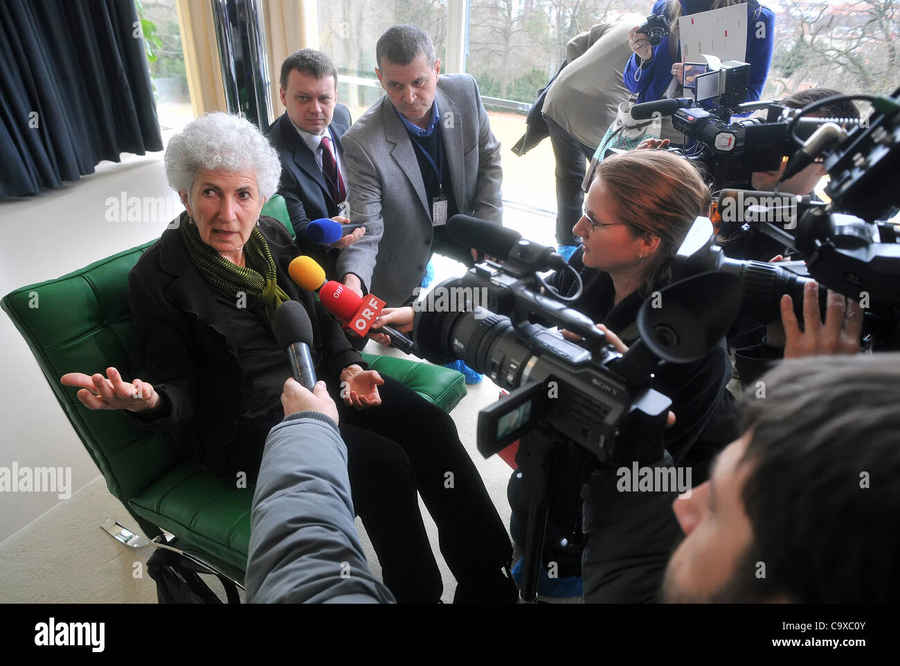 Brno, Czech Republic. Feb 29, 2012.  Ruth Tugendhat speaks to journalists in newly restored Villa Tugendhat in Brno. Designed by Ludwig Mies van der Rohe, the building is regarded as an icon of modernism. Credit: Igor Sefr/CTK/Alamy Live News Stock Photo