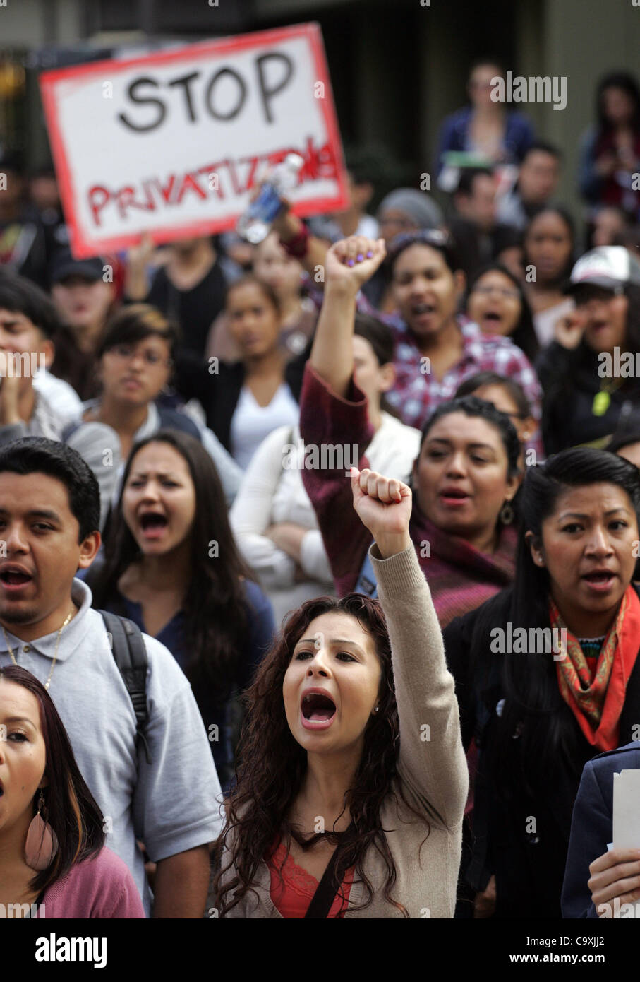 March 1, 2012 - Los Angeles, California, U.S. - Hundreds of students at Cal State Los Angeles protested budget cuts and tuition hikes with a walkout Thursday morning.  (Credit Image: © Ringo Chiu/ZUMAPRESS.com) Stock Photo