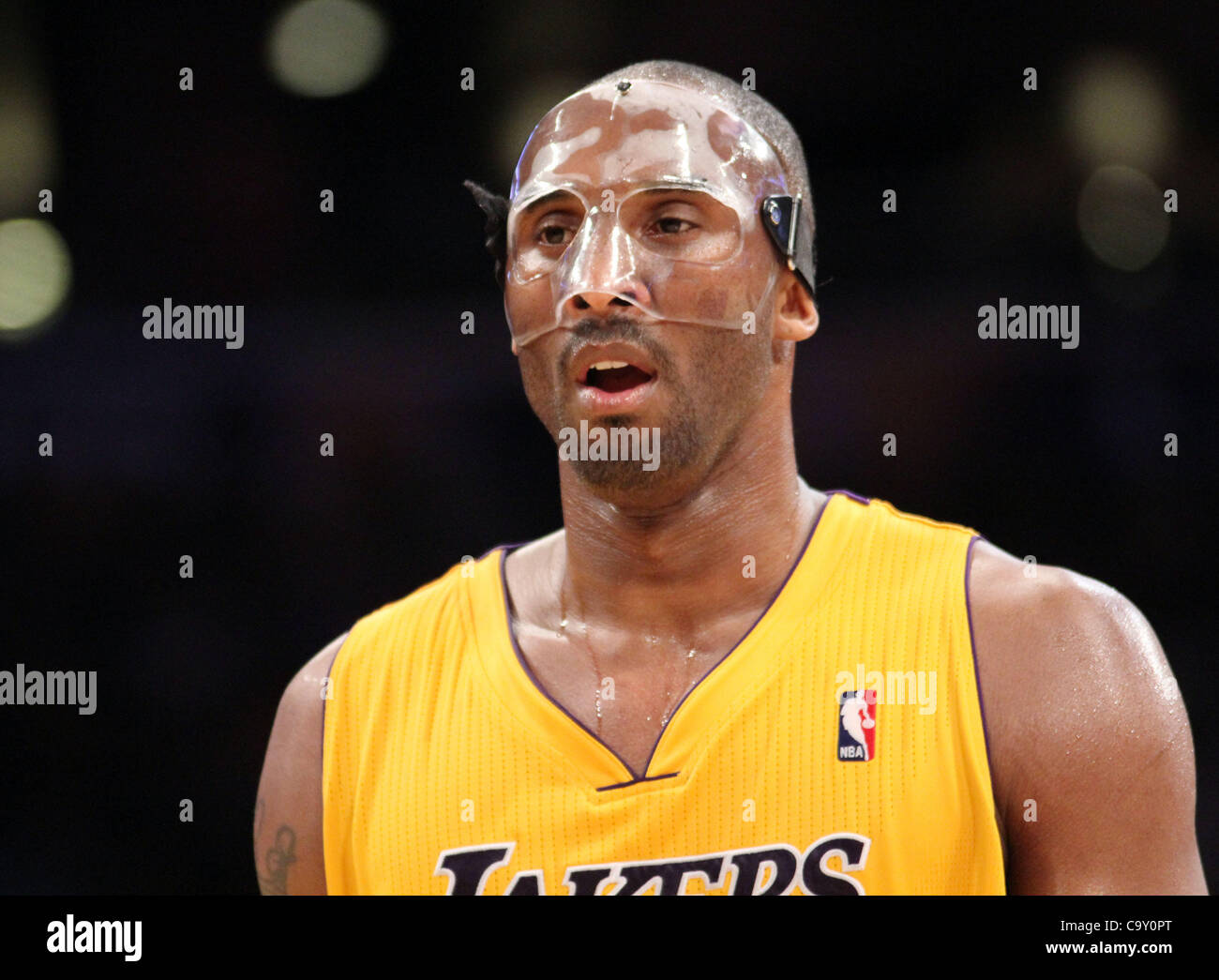 April 30, 2012 - Los Angeles, California,  - Lakers guard Kobe Bryant  wears protective gear during game against Timberwolves as the Los Angeles  Lakers defeat the visiting Minnesota Timberwolves 104 -