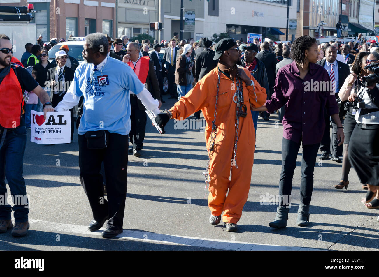 Marchers at the reenactment of the Selma to Montgomery march on Sunday, March 4, 2012.  This march was to commemorate the 1965 voting rights march in Alabama, United States. Stock Photo