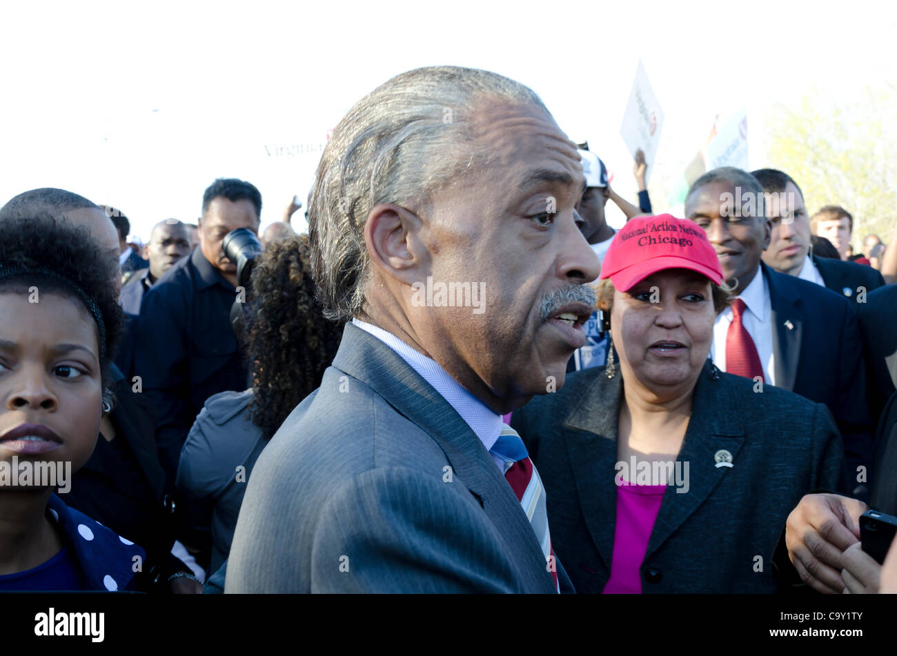 Reverend Al Sharpton and others begin march from Selma to Montgomery on Sunday, March 4, 2012.  This march was a reenactment to commemorate the 1965 voting rights march in Alabama, United States. Stock Photo