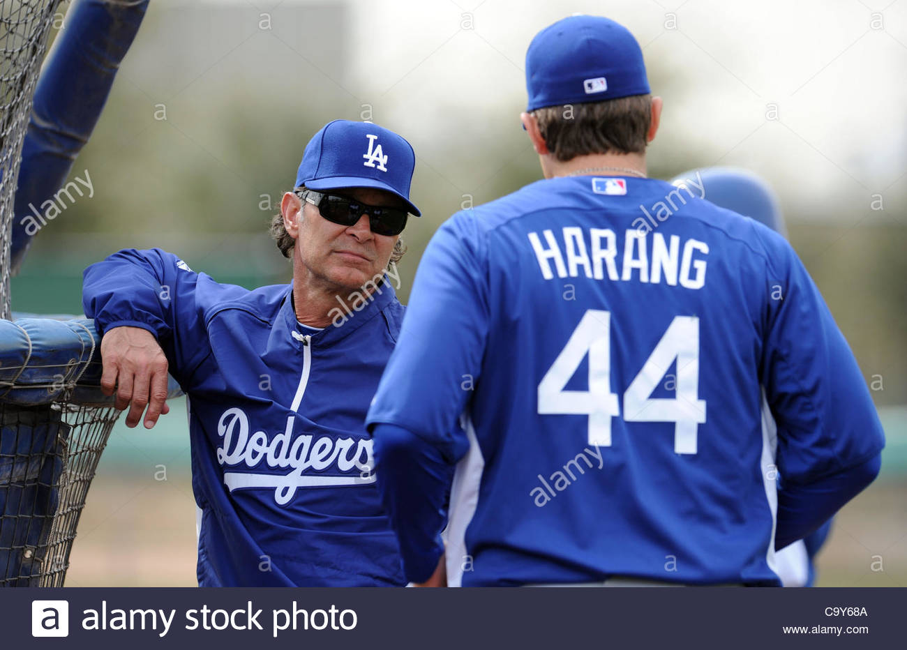 Los Angeles Dodgers Manager Don Mattingly Talks With Pitcher Aaron