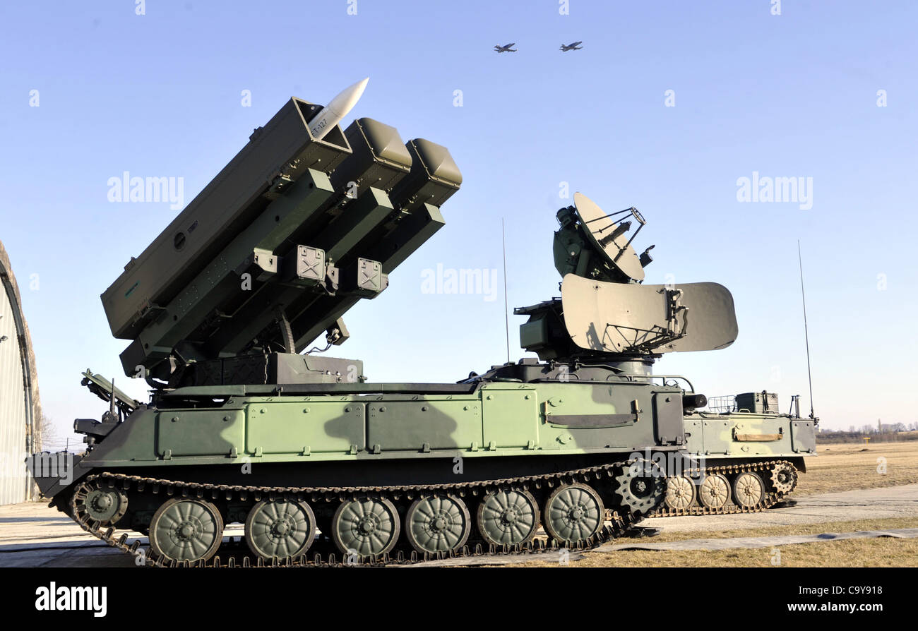 Self-propelled tactical air defence missile system 2K12 - KUB (NATO code: SA-6 GAINFUL) is shown at the military airport Pardubice, Czech Republic, March 6, 2012. (CTK Photo/Alexandra Mlejnkova) Stock Photo